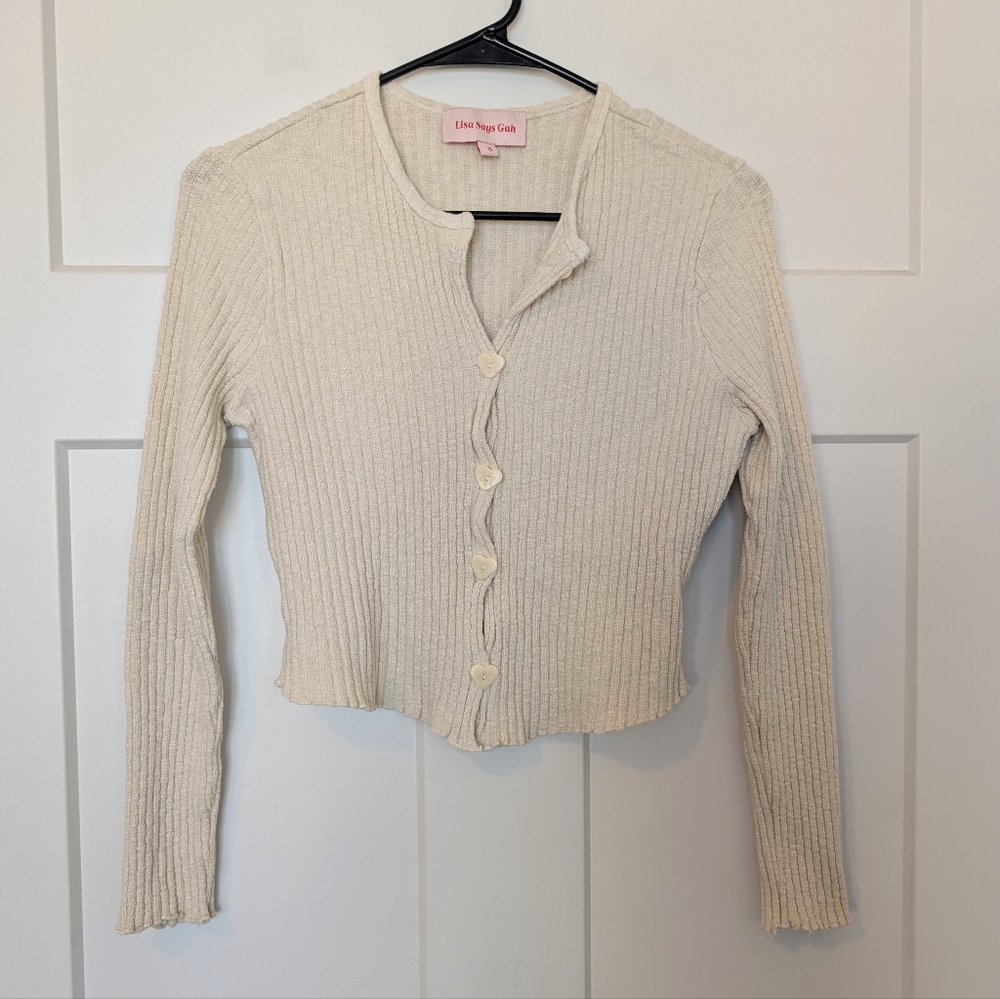Lisa Says Gah Heart Button Cardigan